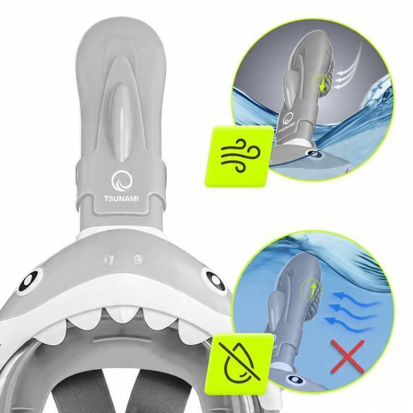 TSUNAMI Shark Snorkeling Маска для подводного плавания всего лица, детский серый (P-5905973405447) 50005499 фото