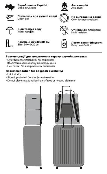 Рюкзак-антивор OOLOO Кенгуру 40x30x20 см, хаки 2497 30004118 фото