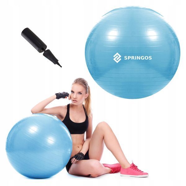 М'яч для фітнесу (фітбол) Springos 55 см Anti-Burst FB0006 Sky Blue 50002405 фото