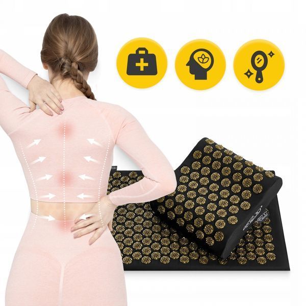 Килимок акупунктурний з подушкою 4FIZJO Ergo Mat Аплікатор Кузнєцова Black/Gold (P-5907739313881) 50004381 фото