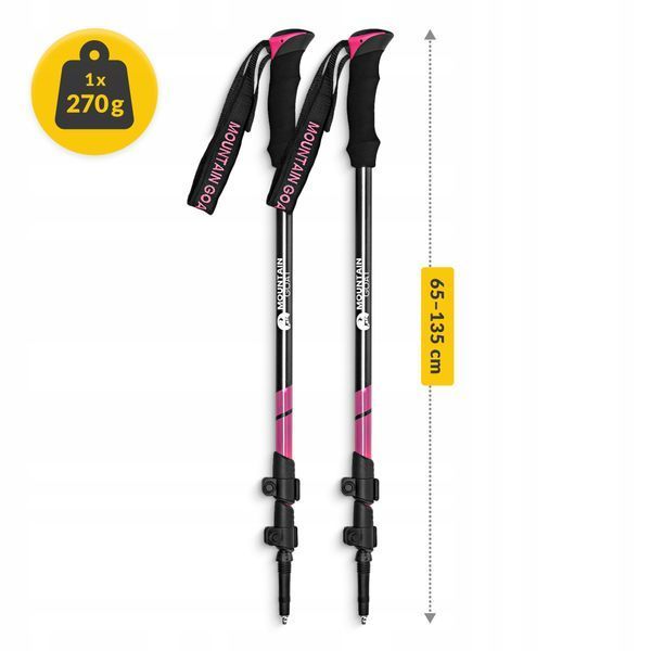 Треккинговые палки Mountain Goat Peak+ 65-135 см Черный/Розовый (P-5905973404648) 50005320 фото