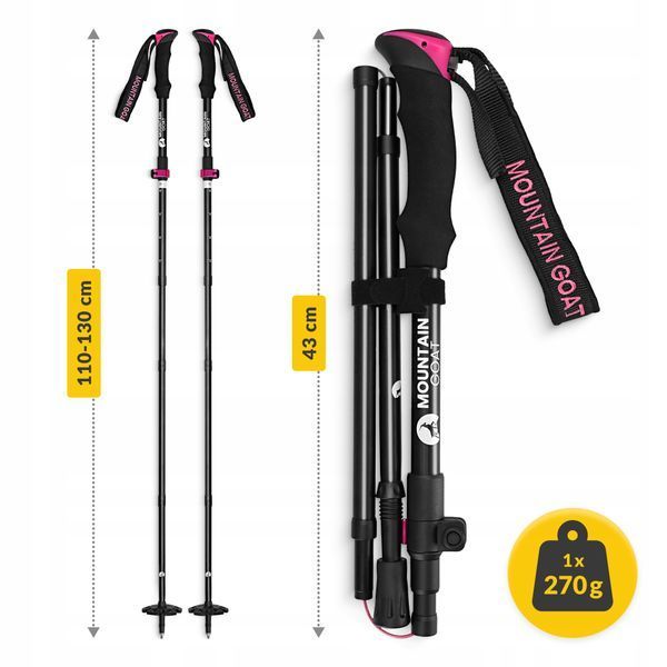 Треккинговые палки Mountain Goat Pro+ 43-130 см Черный/Розовый (P-5905973404662) 50005322 фото