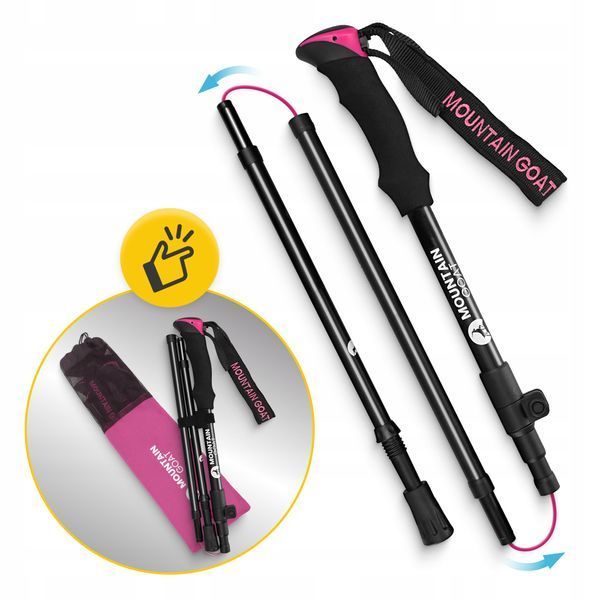 Треккинговые палки Mountain Goat Pro+ 43-130 см Черный/Розовый (P-5905973404662) 50005322 фото