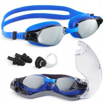 Окуляри для плавання TSUNAMI Anti-Fog 3 в 1 чохол, бервуха та затиск для носа Blue (P-5905973401784) 50005179 фото