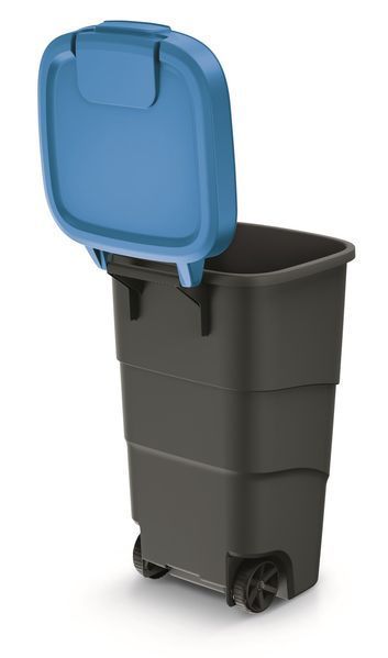 Бак для мусора Prosperplast Wheeler 110 л, антрацит, синяя крышка 2140937716 фото