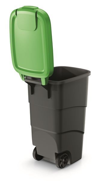 Бак для мусора Prosperplast Wheeler 110 л, антрацит, зеленая крышка 2140947513 фото