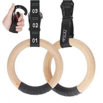 Гімнастичні кільця 4FIZJO дерев'яні, регульовані Black/Green (P-5905973402736) 50005294 фото